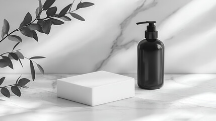 Minimalist Skincare Packaging Mockup with Soap Bar and Pump Bottle