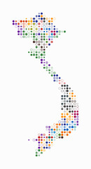 Vietnam, shape of the country build of colored cells. Digital style map of the Vietnam on white background. Small size circle blocks. Vibrant vector illustration.
