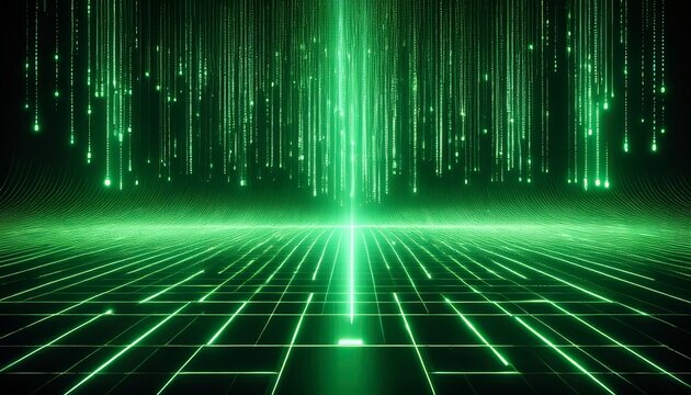 futuristic digital data stream falling binary code green light pattern - Powered by Adobe