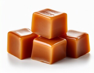 caramel cubes isolated on white background