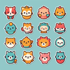 Cute Animal Stickers: A vibrant collection of adorable, cartoon-style animal stickers, each with unique expressions and designs, perfect for adding a touch of fun and personality.