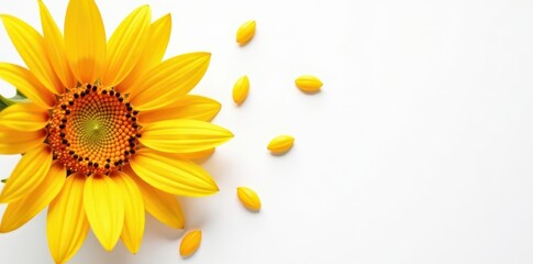 Obraz premium Scattered sunflower seeds, crisp white backdrop, unprocessed, isolated
