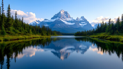 Obraz premium Serene Mountain Lake Reflecting Majestic Peaks
