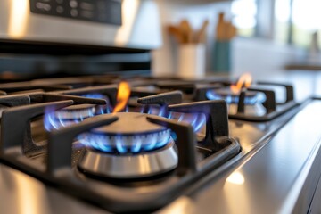 Fototapeta premium Gas stove top with blue flames