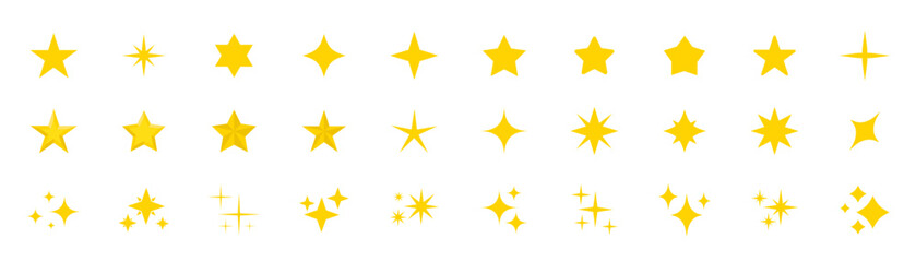 Stars icon collection. Different star shapes. Stars icon set.  Sparkle star icon set. Vector illustration