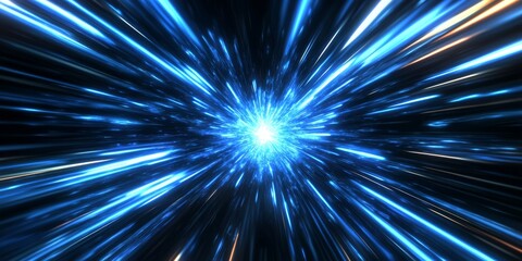 Fototapeta premium A vivid blue light is emanating from the center of a black background