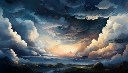 dramatic sky with dark brooding clouds watercolor texture