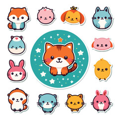 Cute Animal Stickers: A vibrant assortment of charming animal stickers, each radiating friendliness and joy, ideal for playful designs and children's crafts.