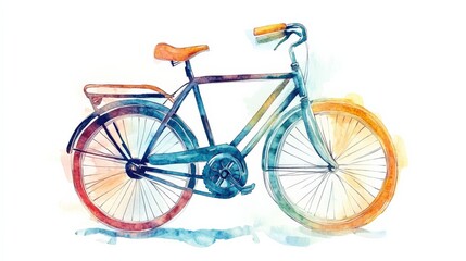 Fototapeta premium A watercolor illustration of a bicycle, vibrant yet minimal, isolated on white,