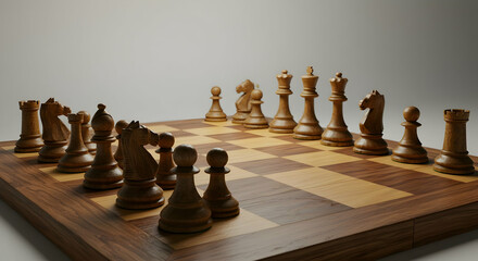Chess Board With Pieces On Light Background