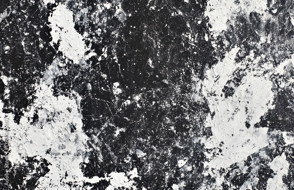 Poster abstract black and white painting with splatters and textures creating a dynamic composition