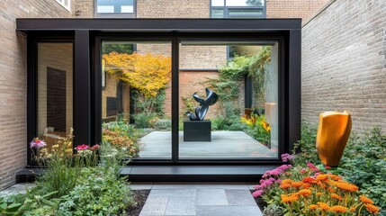 Modern Exterior Architecture with Courtyard Garden and Sculpture art minimal design