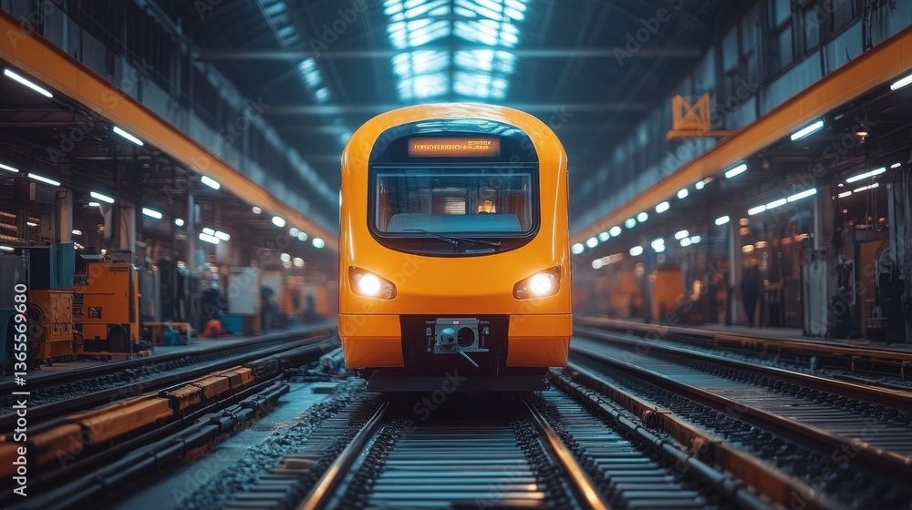 Fototapete a vibrant high speed train sits on the tracks in an active railway station, highlighting innovative 