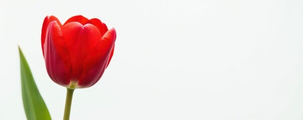 Single vibrant red tulip, pure white backdrop, flower, flora, photography