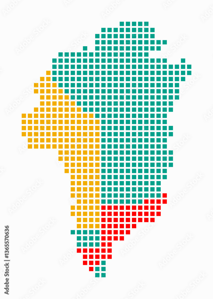 Poster greenland dotted map. digital style map of the country on white background. greenland shape with squ