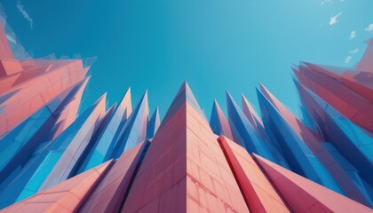 Fototapeta premium Abstract building structures urban landscape digital art bright environment low angle view