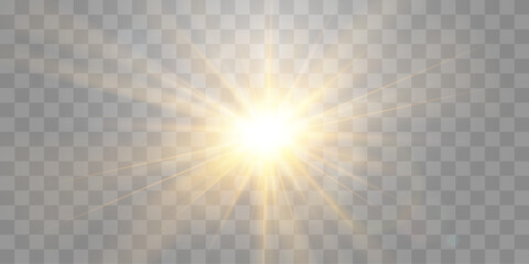 Vector transparent sunlight, special flash light effect. Bright sun or spotlight beams. Light png. Isolated on transparent background