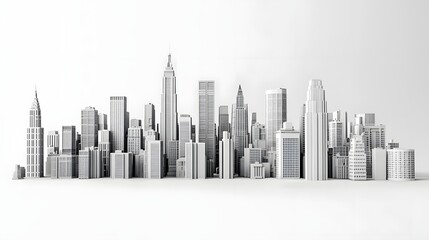 Fototapeta premium Minimalist Monochrome Cityscape of Futuristic Skyscrapers in a Panoramic Scene