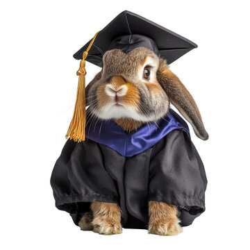 Scholar Bunny: A whimsical shot of a fluffy bunny dressed in academic regalia, the adorable creature looks smart and ready for graduation.