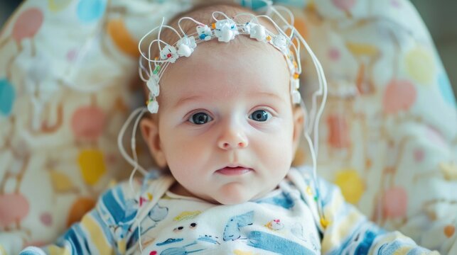 baby with EEG electrodes gently attached 