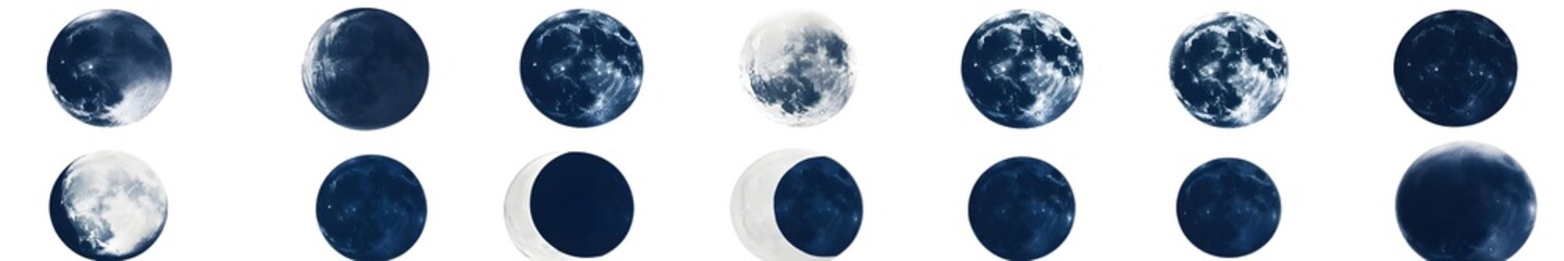 Lunar Cycle Showcase: An elegant display showcasing the various phases of the moon, rendered in a mesmerizing and aesthetic manner. Capture the transition of the celestial body, a symbol of time.