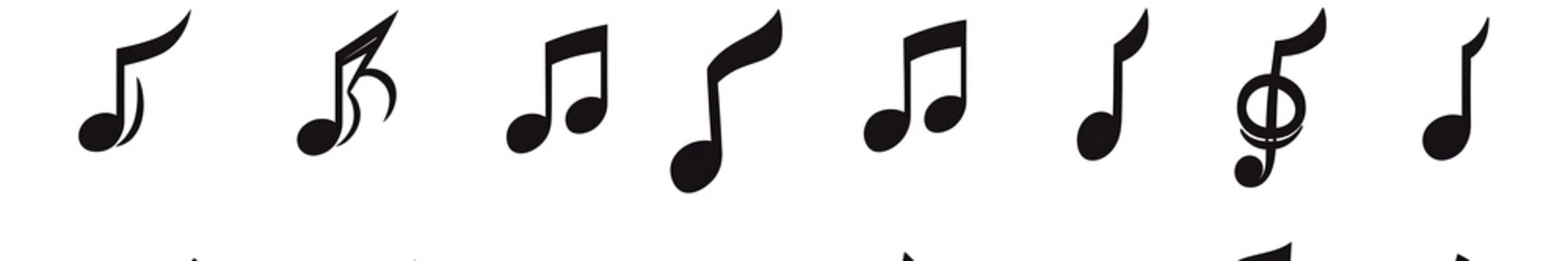 Musical Notation: Detailed depiction of a variety of musical notes, ideal for educational material, graphic design, and musical compositions, conveying rhythm, melody and harmony. 