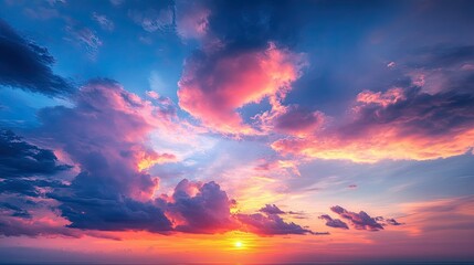 Colorful Cloudy Sunset with Beautiful Hues in the Sky, Perfect for Nature Photography