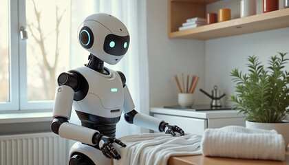 Robot Folding Towel in Modern Kitchen