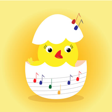 easterchicken with music notes with yellow background