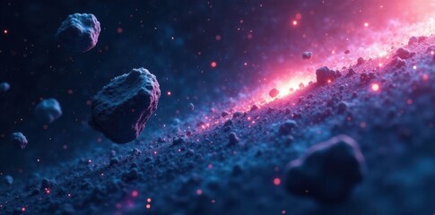 Snowy asteroids and comets floating in the darkness of space , snow, frozen cosmic objects