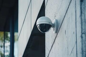 CCTV security camera mounted on a concrete wall for surveillance and safety monitoring