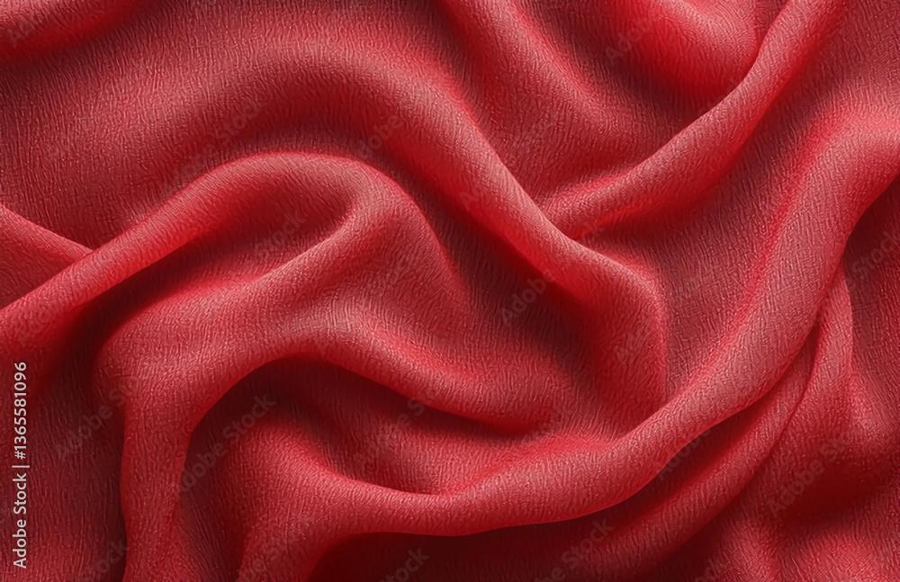 Poster close up of red fabric with soft folds and subtle texture creating a smooth and elegant appearance