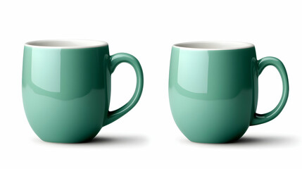 Two Mint Green Ceramic Coffee Mugs on White Background