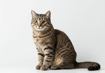 Obraz premium Regal Feline: A photorealistic, captivating portrait of a domestic tabby cat, exuding elegance and poise as it gazes at the camera.