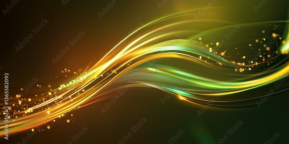 Poster elegant abstract golden ribbon with glowing particles swirling through space, created by ai generate