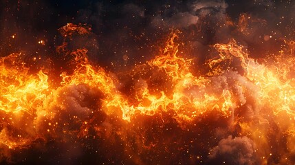 A firestorm with swirling flames and glowing embers erupting in the darkness set against a deep black background ultra-HD high contrast