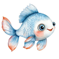 Fototapeta premium Cartoon watercolor fish on transparent background.