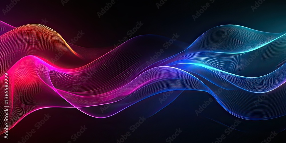 Aufkleber abstract wavy lines background with vibrant neon color gradient, created by ai generated