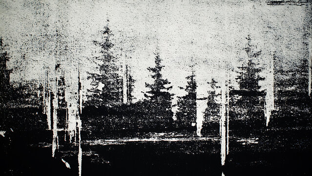 Grunge halftone texture featuring abstract forest landscape with monochrome tones