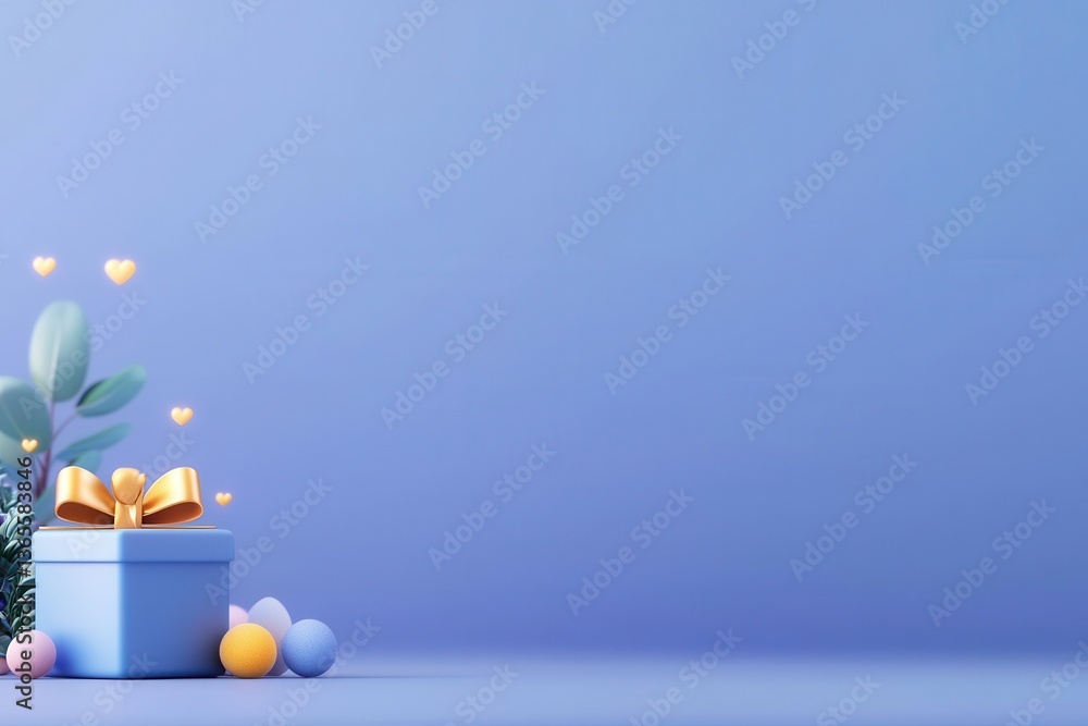 Poster wrapped gift box in a blue gradient background with sparkling lights and minimal holiday festive mod