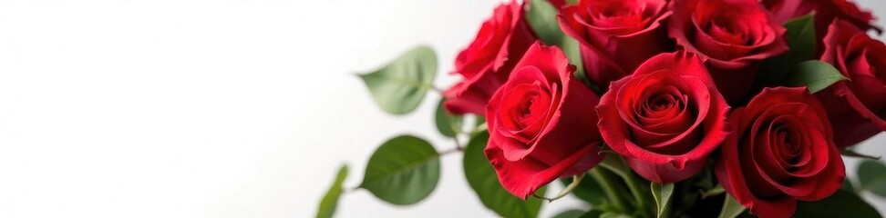 Luxurious red roses, lush bouquet, pristine white background, rich, love, stock photo