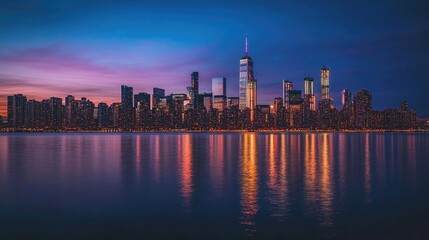 Fototapeta premium City skyline during twilight with illuminated lights on water