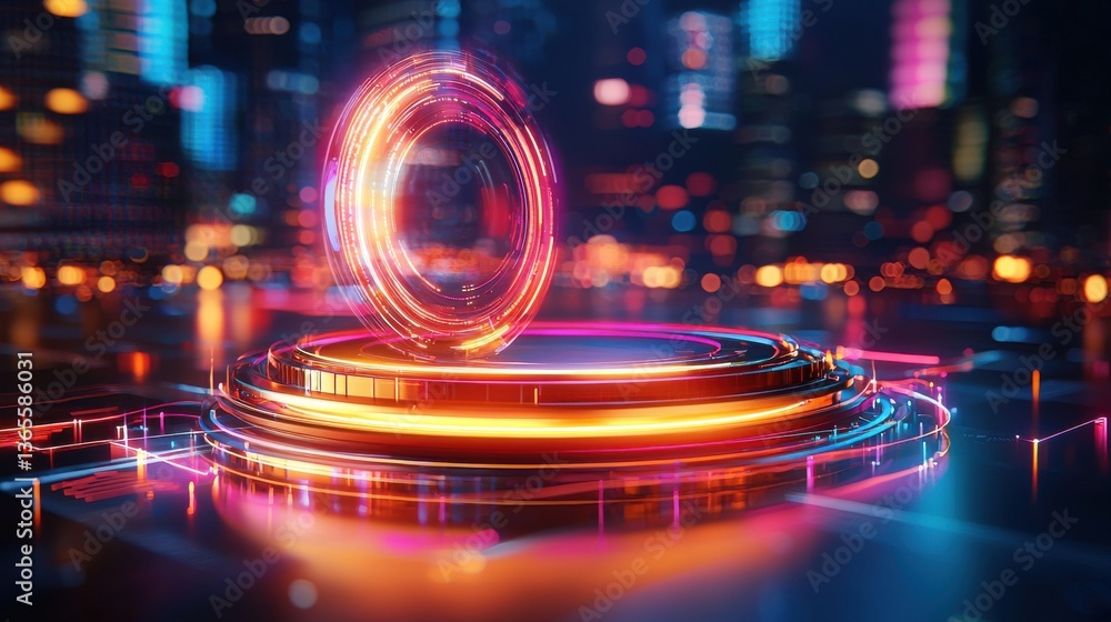 Poster mesmerizing 3d rendering of a futuristic luminous vortex created by swirling neon lights against a d