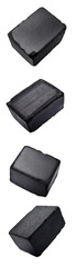 Set of black blocks of charcoal arranged in a vertical line on a white background.