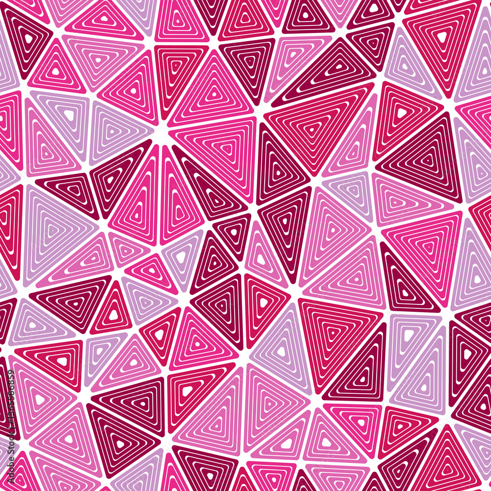 Poster vector seamless pattern. multiple repeated inner triangles. medium shape size. multiple colors style