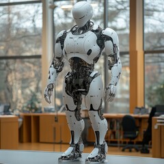 White Humanoid Robot In Modern Office Setting