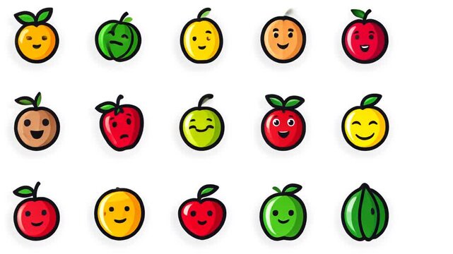Colorful Icons of Various Fruits in a Simple Design Style Generative AI