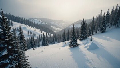 Obraz premium Snowy landscape adventure winter mountains nature photography serene environment aerial view