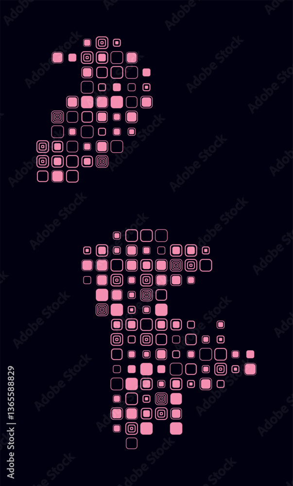 Poster macao, shape of the country built of colored cells. digital style map of macao on a dark background.