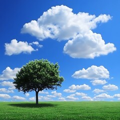 Obraz premium Sunny Meadow Tree Sky.